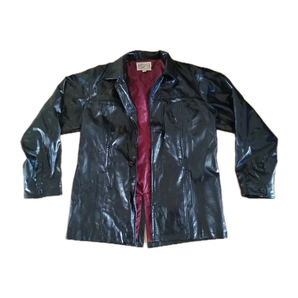 BC Ethic Mens Jacket XL Black Faux Leather With Maroon Red Lining